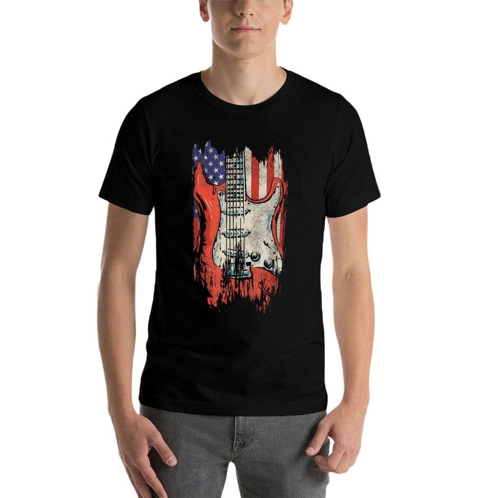 American Guitar 4th of July Guitarist USA Country Music Women Kids Men  Oversized Silhouette T-Shirt