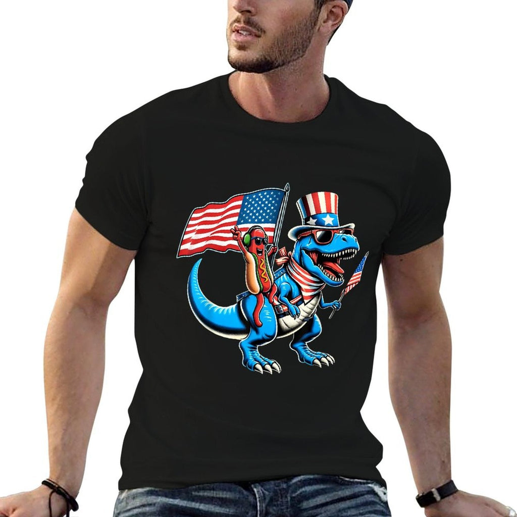 Hotdog TRex Dinosaur 4th of July Amerisaurus Toddler Boy Kid  Ribbed Collar T-Shirt