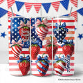 Berry Proud to Be an American 20oz Personalized Tumbler With Lid and Stainless Steel Straw, Patriotic Strawberry 4th of July Gift Cup