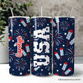 Fireworks USA Block Letters 20oz Personalized Tumbler With Lid and Stainless Steel Straw, Vintage July 4th Patriotic Gift Cup