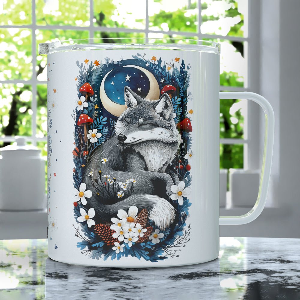 Woodland Winter Sleeping Wolf Insulated Travel Mug