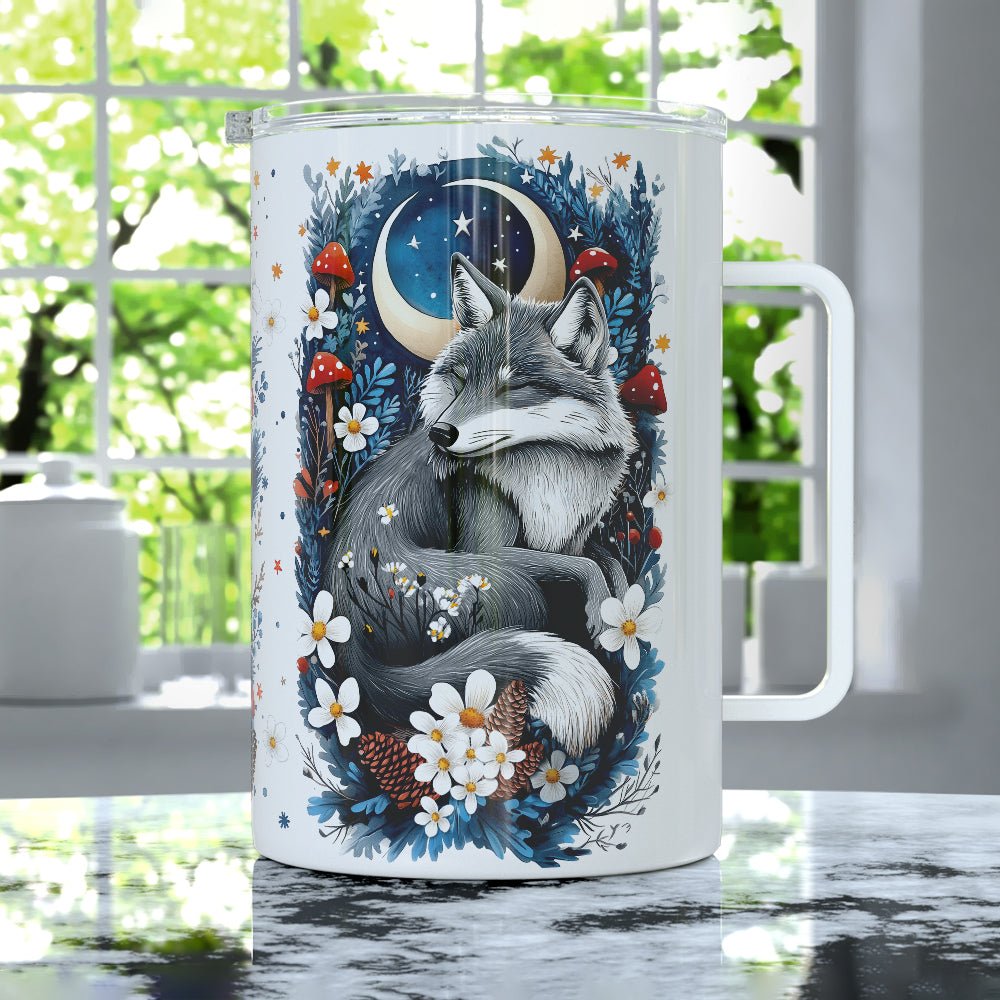 Woodland Winter Sleeping Wolf Insulated Travel Mug
