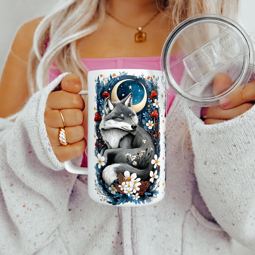 Woodland Winter Sleeping Wolf Insulated Travel Mug