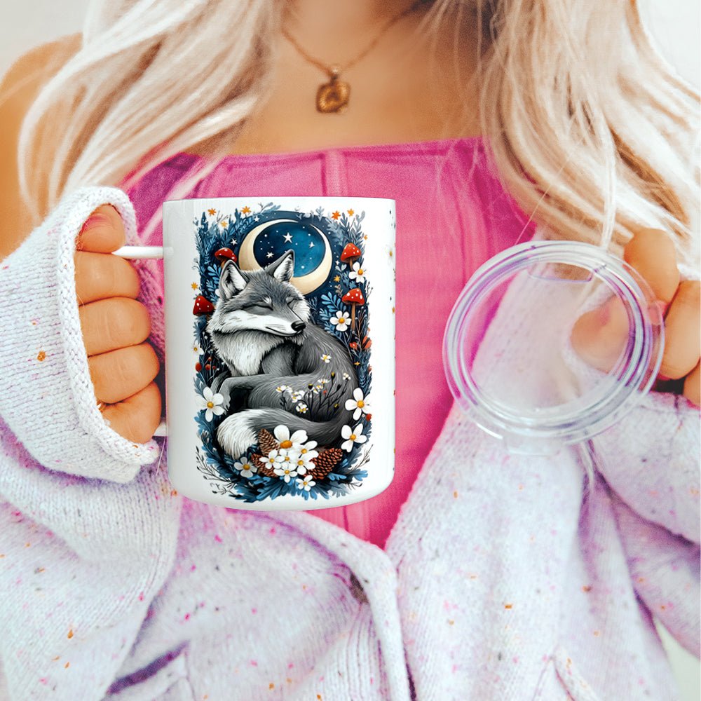 Woodland Winter Sleeping Wolf Insulated Travel Mug