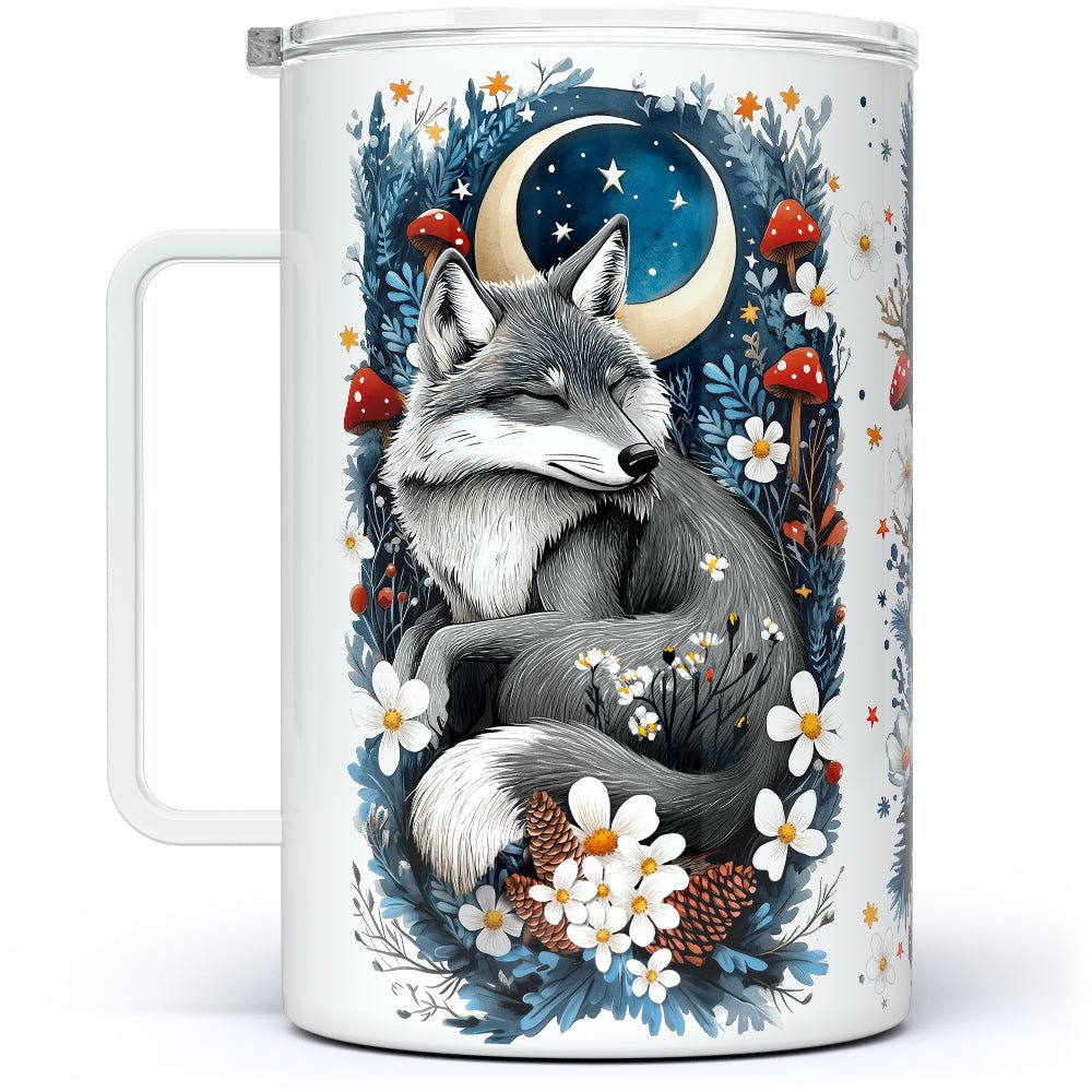Woodland Winter Sleeping Wolf Insulated Travel Mug